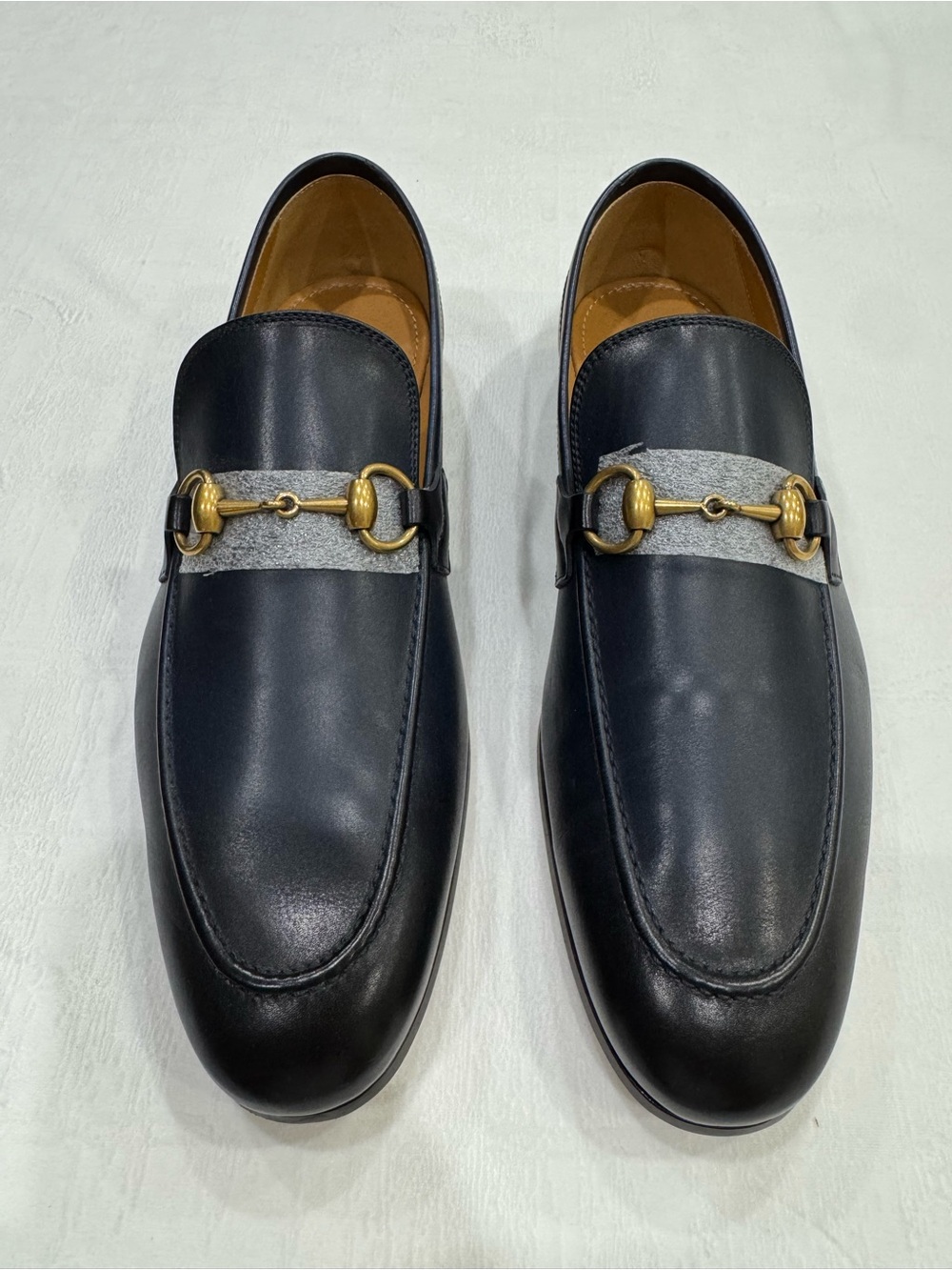 Brand New Men's Gucci Jordaan Navy Leather Bit Loafers (Gold Buckle) - Picture 1 of 10
